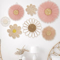 Chunful 7 Pcs Boho Wall Basket Decor Rattan Flower, Dark Pink by Chunful