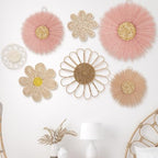 Chunful 7 Pcs Boho Wall Basket Decor Rattan Flower, Dark Pink by Chunful