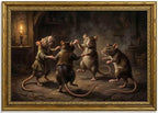 Gold Framed Dancing Rat Wall Art, Dark Academia Canvas Print, 24x16 by Qzzrin