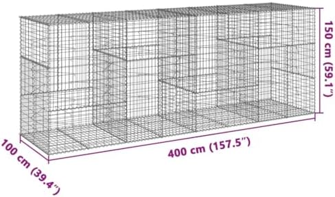 vidaXL Gabion Basket with Cover - Large, Durable, Versatile Outdoor Use - Galvanized Iron, - Freestanding 157.5"x39.4"x59.1" for Landscaping, Privacy Screens - Image 3