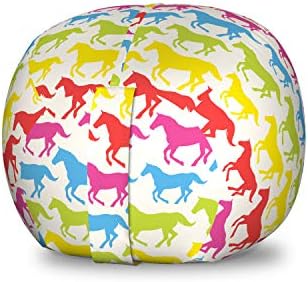 Ambesonne Horses Storage Toy Bag Chair, Rainbow Colors Giddy Pony Animal Art Retro Design Pattern Abstract Wild and Free, Stuffed Animal Organizer Washable Bag, Small Size, Pink Blue by Ambesonne