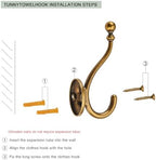 TUNNY Towel Hooks Bathroom - 5 Pack Antique Brass Coat Hook Robe Hooks Decorative Wall Hooks for Bathroom Bedroom Kitchen Towel Robe Clothes Cabinet Closet Bathroom Hardware - Image 3
