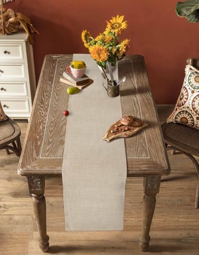 Beige Linen Bottom Table Runner 18x72 Inches Long Solid Color Farmhouse Cotton Linen Table Runner Burlap Style Farmhouse for Dinner Party Tabletop Decorations - Image 5