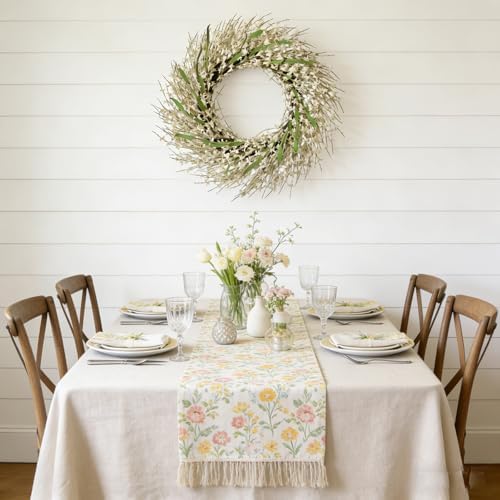 26 Inch Spring Wreaths for Front Door, Large Artificial Forsythia Flowers Wreath, Spring Summer Floral Wreath All Season for Home, Wall, Window, Porch, Wedding, Farmhouse Decor (White) - Image 6