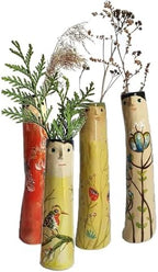 Spring Family Bud Vases, Resin Bohemian Family Vase, Girls Face Cute Hand Painted Character Vase for Home Decor Living Room Personalized Decor (4PCS) by HATSEN