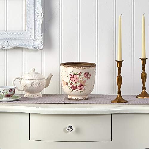 Nearly Natural 7.5 in Tuscan Ceramic Floral Print Planter for Decor - Image 2