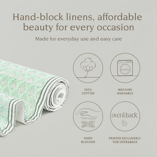 Over&Back 18x108 Hand-Blocked Printed Cotton Table Runner - Washable Table Runners for a Custom Home Decor Tablescape - Perfect for Coffee Table, Dinner Table, Living Room, and More - Green Leaf - Image 2