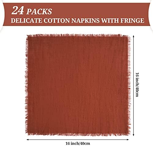 Pesonlook 24 Pcs Terracotta Cotton Linen Napkins with Fringe, 16x16 Inches - Image 3