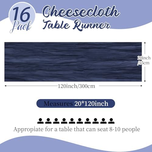 16 Pack Navy Blue Cheesecloth Table Runners 20x120 Inch Gauze Table Runner Cheese Cloth 10FT Blue Table Runner Rustic Sheer Runner for Wedding Baby Shower Birthday Party Table Decor - Image 2