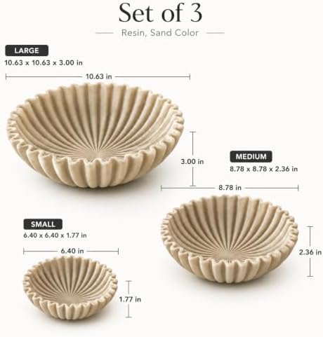 YMXYJM Decorative Bowl Set of 3, Fluted Resin Bowls for Home Decor, Beige - Image 2