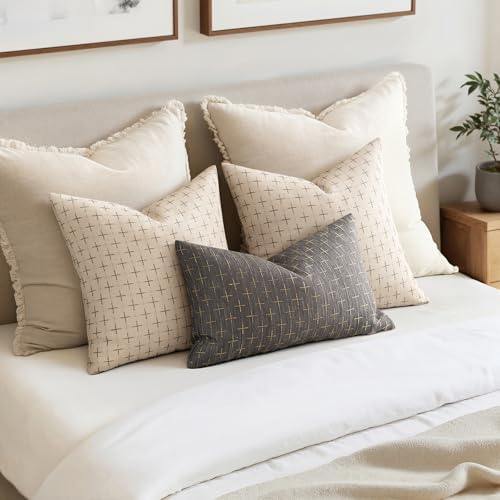 MIULEE Pack of 2 Decorative Burlap Linen Euro Sham Christmas Throw Pillow Covers Modern Farmhouse Pillowcases Rustic Woven Textured Cushion Cover for Sofa Couch Bed 26x26 Inch Beige - Image 6