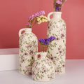 Set of 3 Vintage Floral Ceramic Bottle Vases with Handles - Rustic Crackle Glaze Finish - Decorative Flower Vases for Home Decor, Table Centerpieces, Shelf Display, Boho Farmhouse Decor (3, Ivory) by SANHECUN