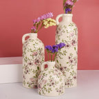 Set of 3 Vintage Floral Ceramic Bottle Vases with Handles - Rustic Crackle Glaze Finish - Decorative Flower Vases for Home Decor, Table Centerpieces, Shelf Display, Boho Farmhouse Decor (3, Ivory) by SANHECUN