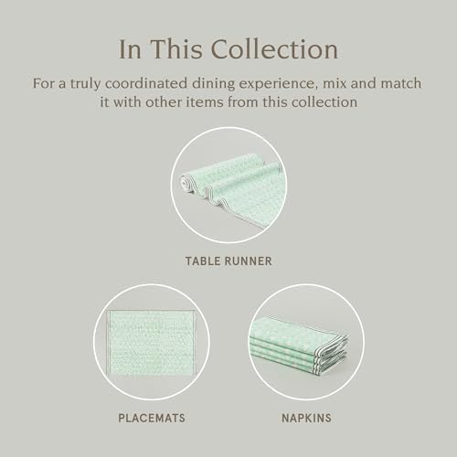 Over&Back Set of 4 Hand-Blocked Placemats - Colorful Dining Table Mat - Each Placemat is Unique - 100% Cotton - Machine Washable - Kitchen and Home Decor - Green Leaf - Image 4