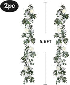 Lvydec 2 Pack Artificial Peony Flower Garland - 6ft Silk Peony Vine Willow Leaves and Eucalyptus Garland White Arch Flower Vine for Wedding Party Table Decoration (White) - Image 2