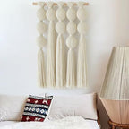 Jakalin Macrame Wall Hanging Boho Tassel White Fiber Wall Art 19.6"x15.7" by Jakalin