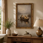 Gold Framed Two Frogs Boat Wall Art, Cottagecore Canvas Print, 24x16 - Image 3