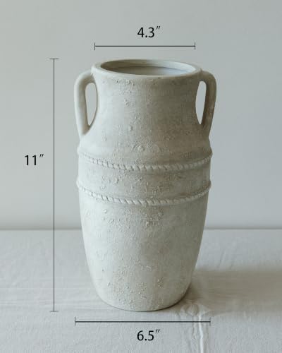 11" Vintage Ceramic Vase with Handles, Rustic Farmhouse Home Decor - Image 2