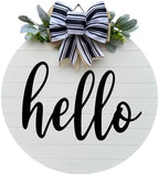 Wood front door sign Wood sign Home decor Welcome sign Sign for front door House warming gift Wedding gift (Hello-UV031(A1) S007, 22" Width) by Unknown