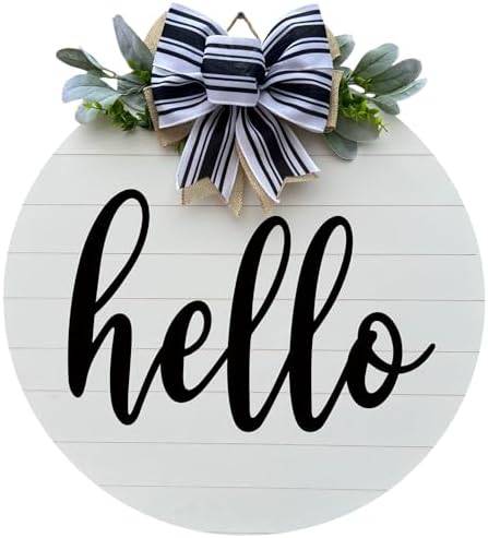 Wood front door sign Wood sign Home decor Welcome sign Sign for front door House warming gift Wedding gift (Hello-UV031(A1) S007, 22" Width) by Unknown