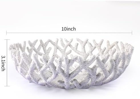 10-Inch White Resin Coral Bowl, Handcrafted Hollow Carved Coastal Art Decor - Image 3