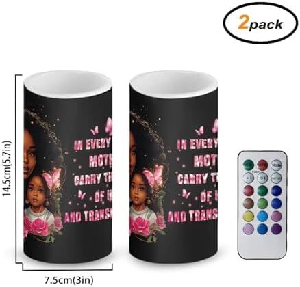 Gift for Mom Battery Powered Candles with Remote and Timer African Mother Daughter Decorations LED Flameless Flickering Candles for Indoor Gifts Holiday Decor Home Party Festival Set of 2 - Image 3