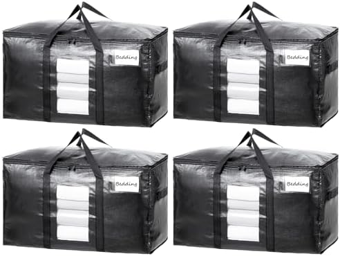 TAILI 4 Pack Black Extra Large Moving Bags,Storage Bag with Visible Window by TAILI