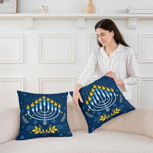 Erosebridal Hanukkah Decorative Pillow Covers, Menorah Chanukah Holiday Throw Pillow Covers 24X24 Set of 2, Hanukkah Gifts Cushion Cases for Couch Bed Sofa Home Decor - Image 3