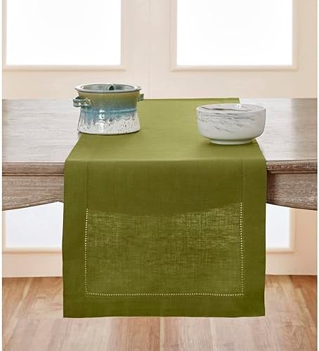 Solino Home 100% Pure Linen Table Runner Avocado Woven, 14 x 90 in by SolinoHome