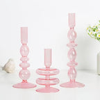 Hewory Valentines Pink Candle Holders Set, 3 PCS Glass Candlestick Holders by Hewory