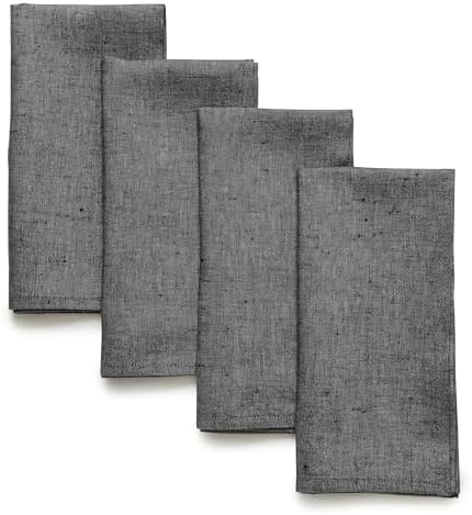 Solino Home 100% Linen Napkins Charcoal Grey, Athena 20 x 20 in, Set of 4 by SolinoHome