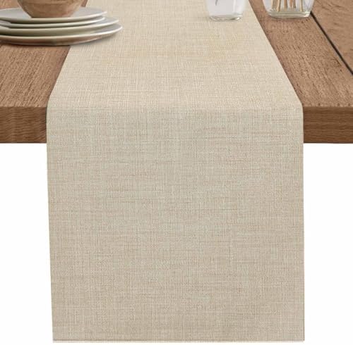 Beige Linen Bottom Table Runner 18x72 Inches Long Solid Color Farmhouse Cotton Linen Table Runner Burlap Style Farmhouse for Dinner Party Tabletop Decorations by Unknown