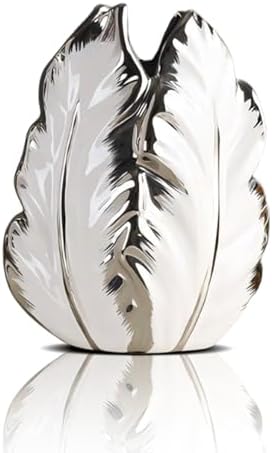 Silver Ceramic Vase 6.1 Inch, Modern Chrome Feather Decorative Vase by KagaKu