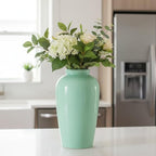 Green Ceramic Vase - 11 Inch Tall Modern Decorative Flower Vase for Living Room, Pottery Centerpiece Vases Home Decor, Eucalyptus, Mantel Decor, Side Table, Kitchen Decoration - Image 4