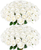 Rowfad 120 Pcs Artificial Roses Bulk, Fake Velvet Silk Flowers, White by RowfadFlora