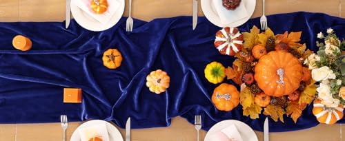 DeZerlor 3pcs Royal Blue Fall Winter Velvet Table Runner 20 x 120 Inch - Image 6