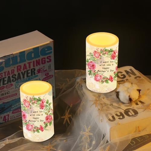 Floral Candles Battery Operated Flameless Candles with Remote Decorations LED Fake Candles for Home Bedroom Mother Day Table Decor 3 inch Set of 2 - Image 6