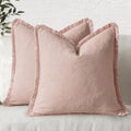 MIULEE Linen Fringe Decorative Euro Throw Pillow Covers Light Pink 24x24 by MIULEE