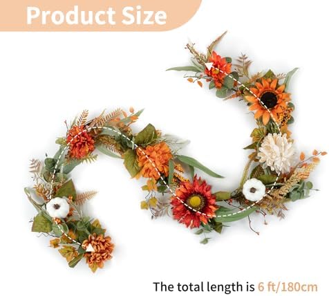NUPTIO Fall Garland with Sunflower Pumpkin: 6ft Fall Decor for Thanksgiving - Image 5
