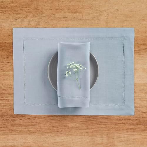 Solino Home 100% Pure Linen Dinner Napkins Dusty Blue, 20 x 20 in, Set of 4 - Image 2