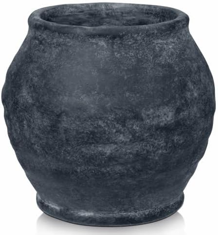 Briful Rustic Vintage Ceramic Pottery Vase, 6.1'' Farmhouse Table Decor with Distressed Texture, Wide Mouth Decorative Jar Vases for Home Decor, Shelf & Entryway, Black by Briful