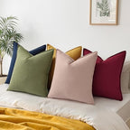 decorUhome Fall Olive Green Linen Throw Pillow Covers 20x20 Set of 2 - Image 6