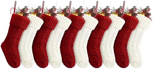 Fesciory 18 Inch Christmas Stockings, 10 Pack Large Cable Knit Xmas Decor by Fesciory