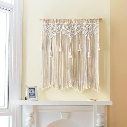 Mkono Macrame Wall Hanging Large Boho Decor Woven Wall Tapestry Chic Art Tassel Christmas Decoration for Backdrop over Bed Bedroom Nursery Dorm Classroom, Including Hanging Rod, 33''W x 42''H - Image 3