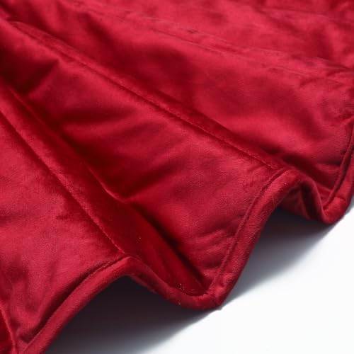 48 Inch Dusty Velvet Quilted Christmas Tree Skirt, Red - Image 3