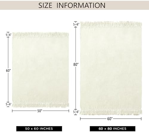 Chenille Throw Blanket for Couch 50" x 60", Ivory White - Image 3