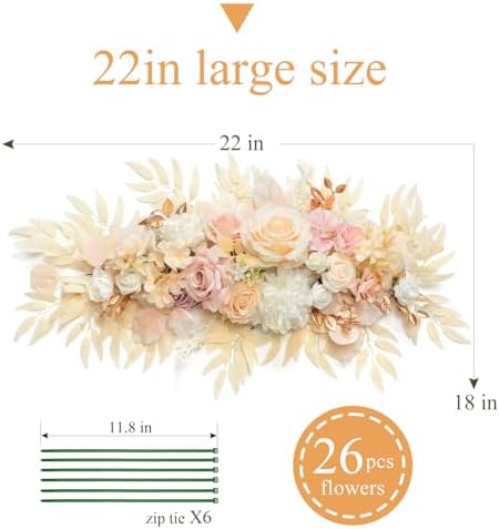 TINGE TIME Champagne Pink Flower Garlands, 2 PCS Artificial Eucalyptus Garlands, Handcraft Artificial Rose Arch Flowers for Wedding Arch Sweetheart Table Ceremony Backdrop Decorations for Home - Image 2