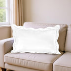 Ridhi White with White Scalloped 100% Cotton Throw Pillow Covers 12x20 Inch - Image 2