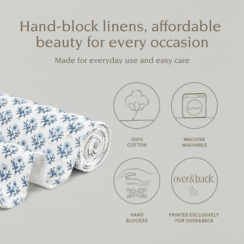 Over&Back 18x108 Hand-Blocked Printed Cotton Table Runner - Washable Table Runners for a Custom Home Decor Tablescape - Perfect for Coffee Table, Dinner Table, Living Room, and More - Blue Bloom - Image 2