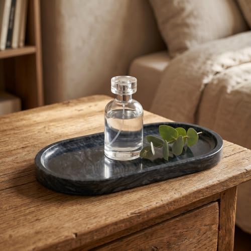 YKAJO Wave Grey Oval Marble Tray, 9.8x4.7 Vanity Perfume Organizer Dish - Image 5